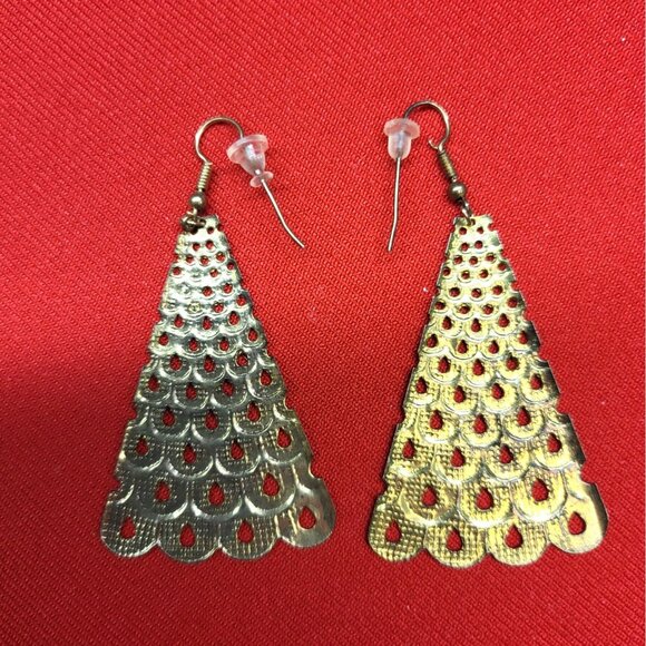 Christmas Dangling Earrings Golden Christmas Tree  Jingle Bell Set of 2 - Picture 11 of 14